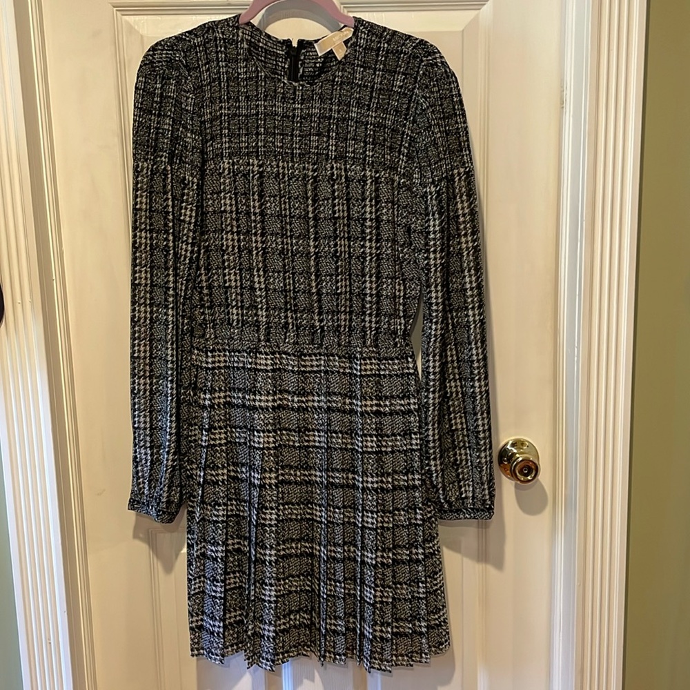 Michael Kors Black Pleated Skirt Long Sleeve Dress